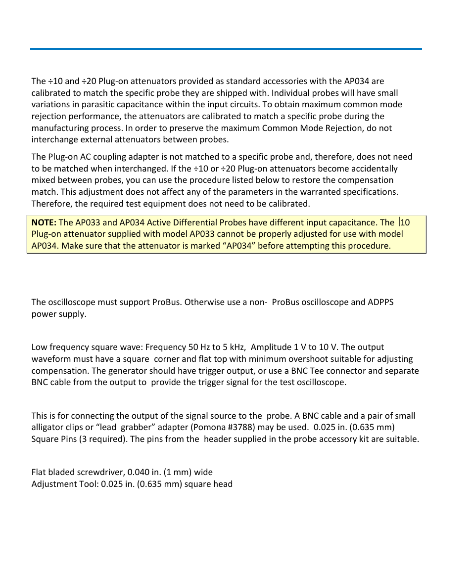Matching procedure for ÷10 plugs, Equipment required | Teledyne LeCroy AP034 User Manual | Page 28 / 60