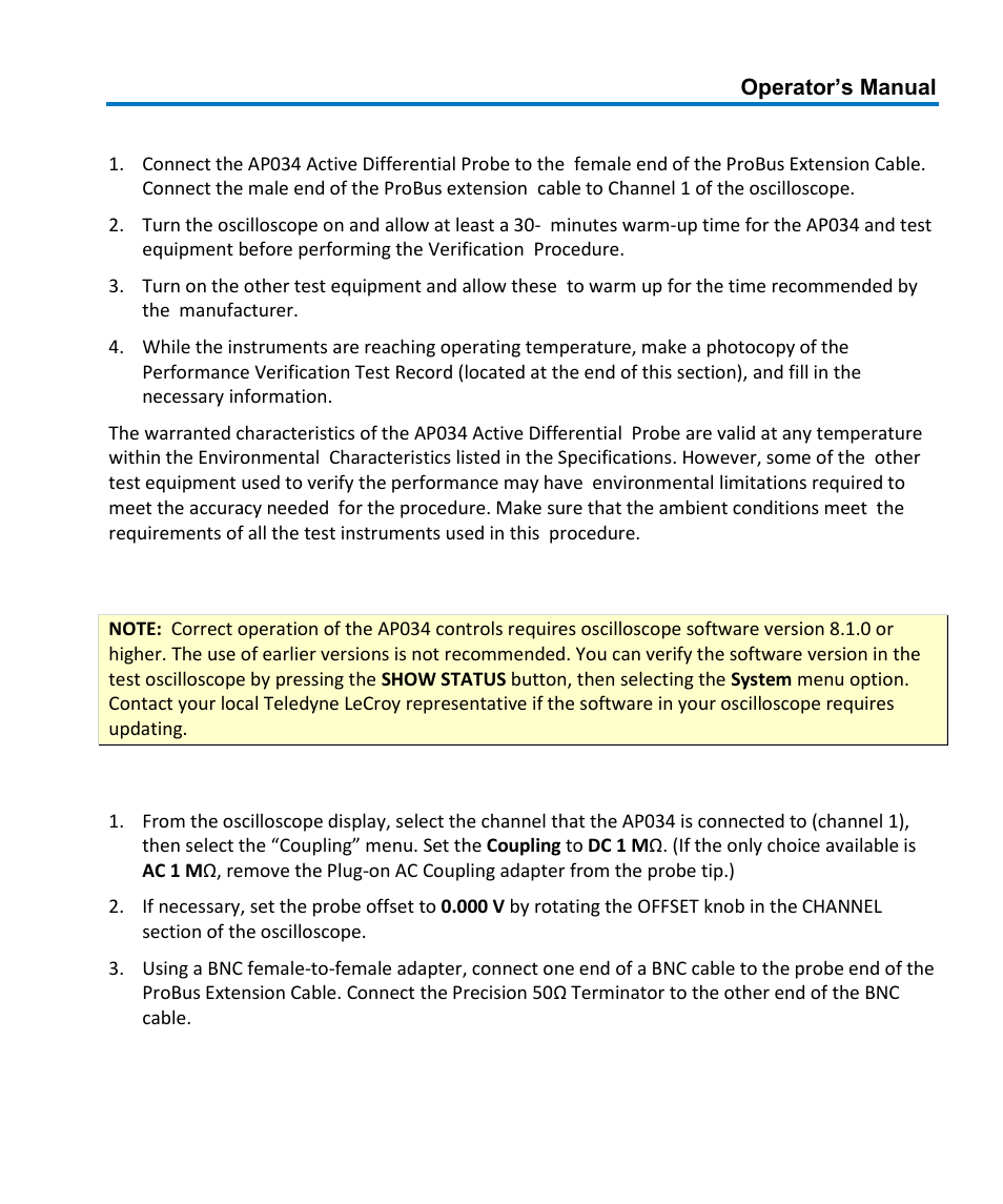 Preliminary procedure, Procedure, A. check gain accuracy | Teledyne LeCroy AP034 User Manual | Page 33 / 60