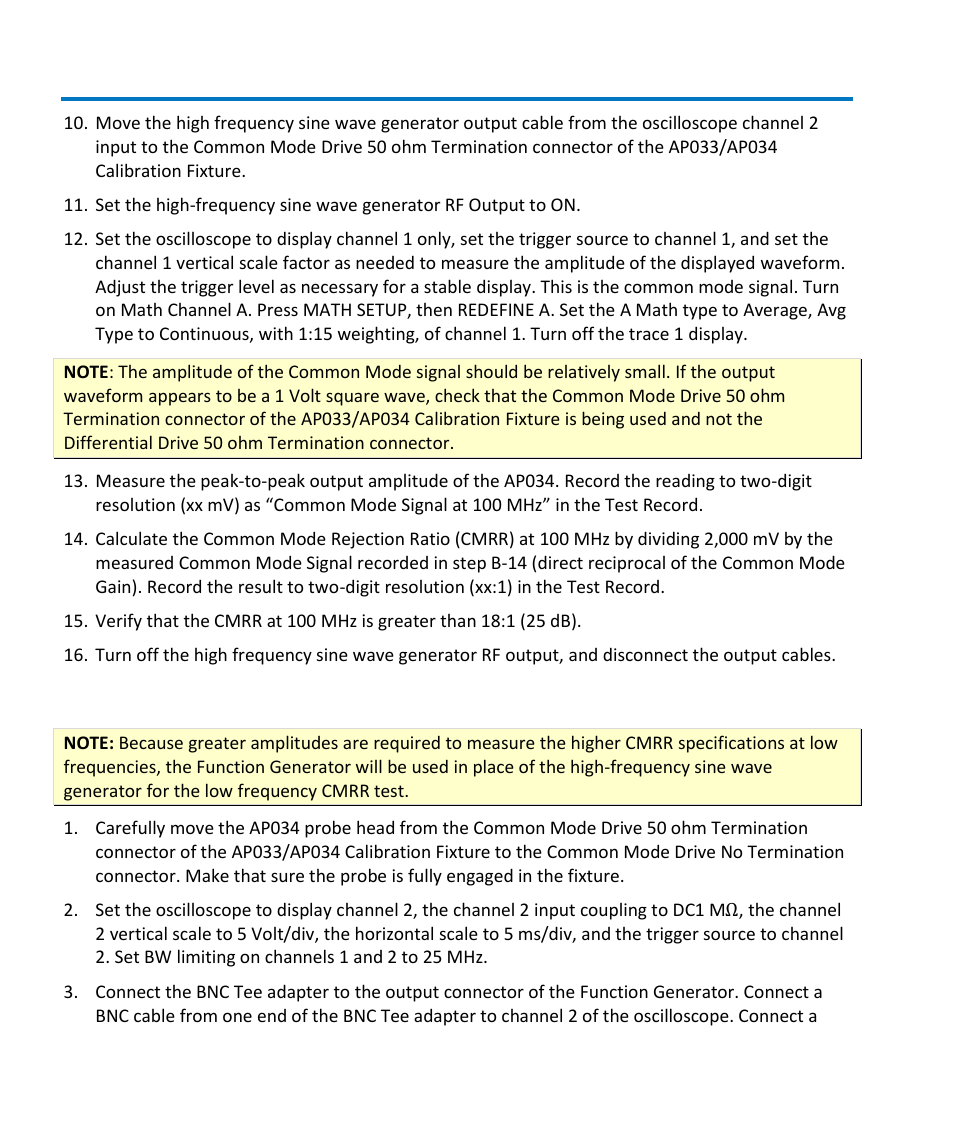 C. check low frequency cmrr | Teledyne LeCroy AP034 User Manual | Page 36 / 60