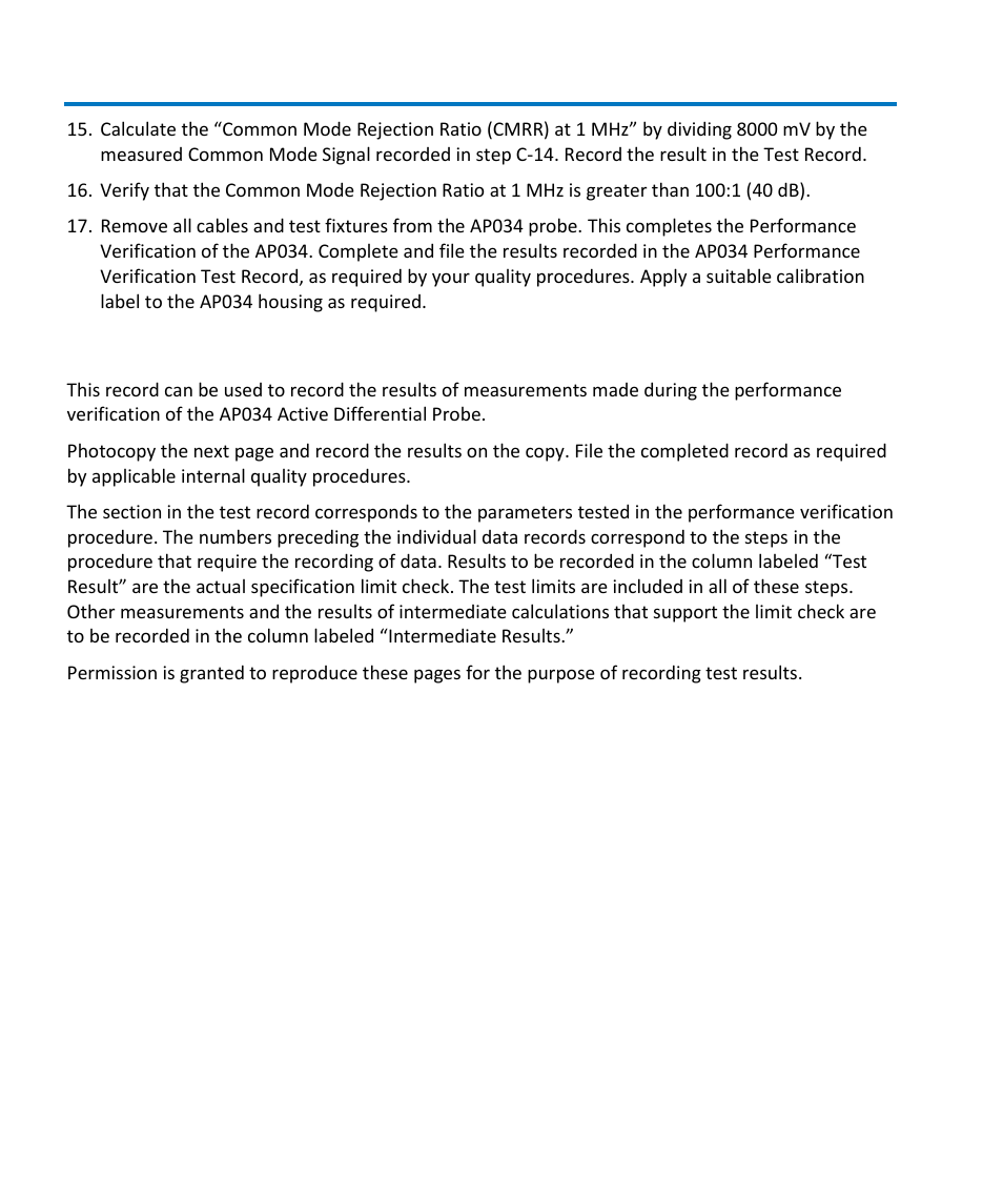 Ap034 performance verification test record | Teledyne LeCroy AP034 User Manual | Page 38 / 60