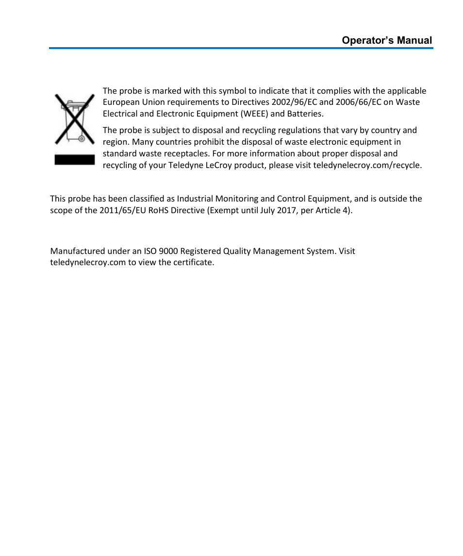 Environmental compliance, Iso certification | Teledyne LeCroy AP034 User Manual | Page 57 / 60