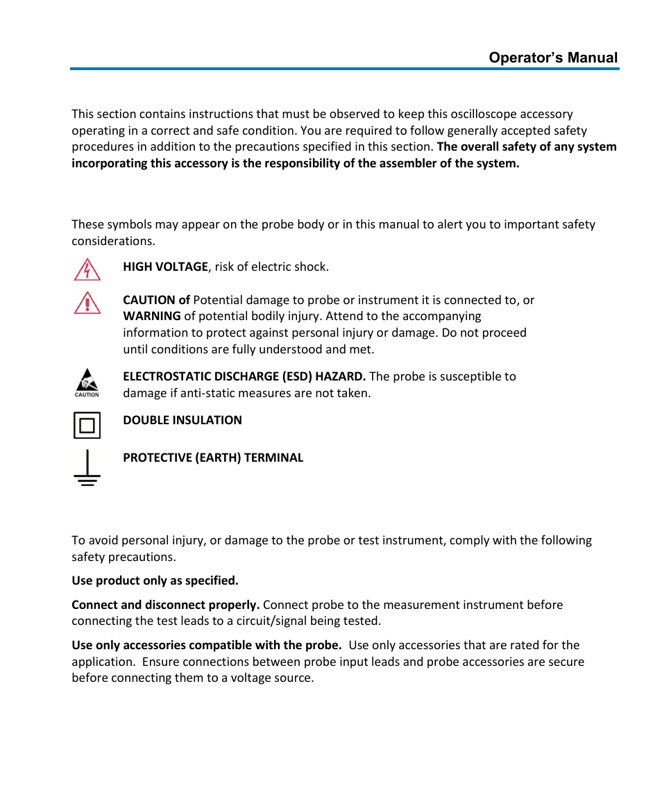 Safety instructions, Symbols, Precautions | Teledyne LeCroy AP034 User Manual | Page 7 / 60