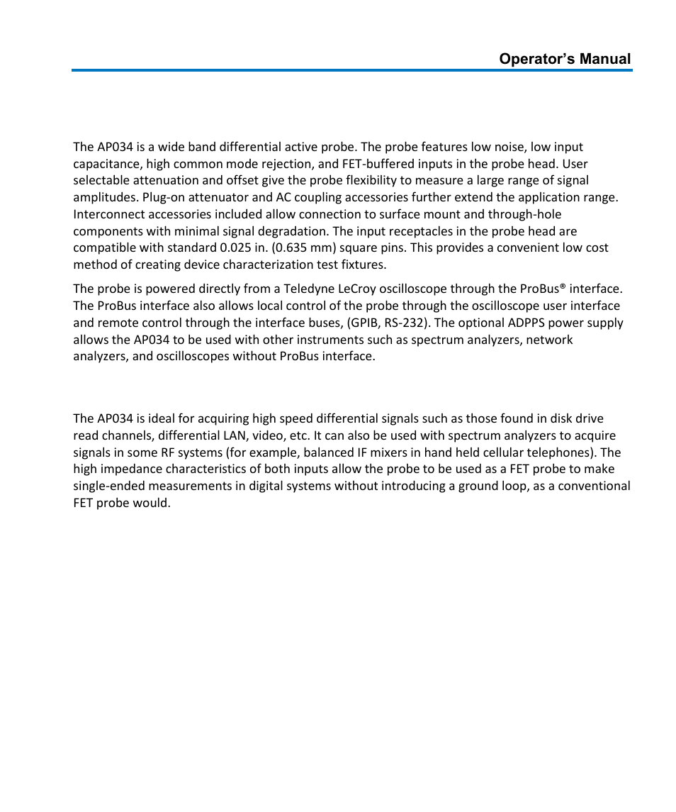 Overview, Description, Applications | Teledyne LeCroy AP034 User Manual | Page 9 / 60