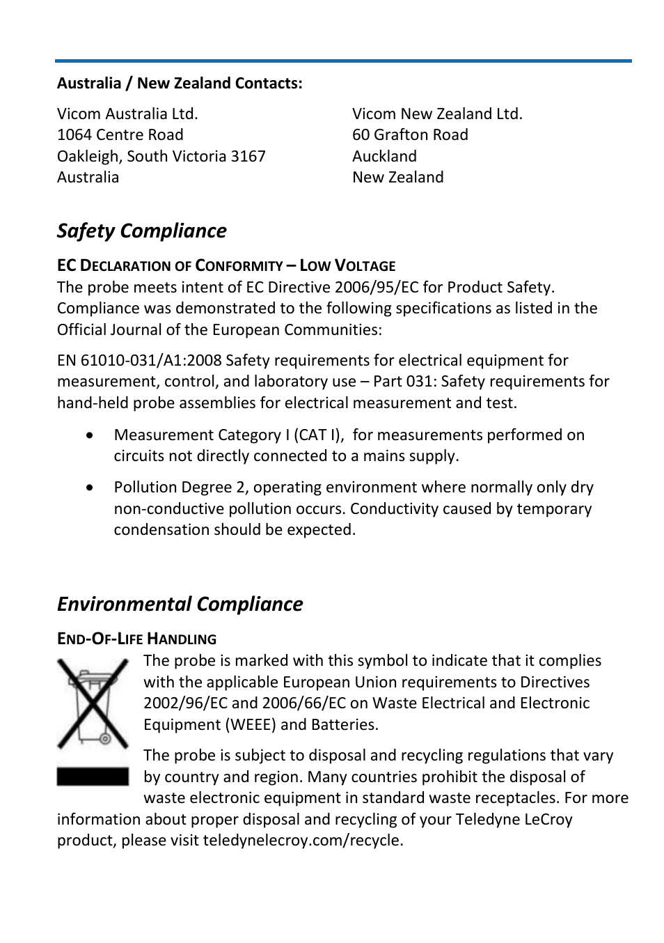 Safety compliance, Environmental compliance | Teledyne LeCroy ZD200 User Manual | Page 23 / 28