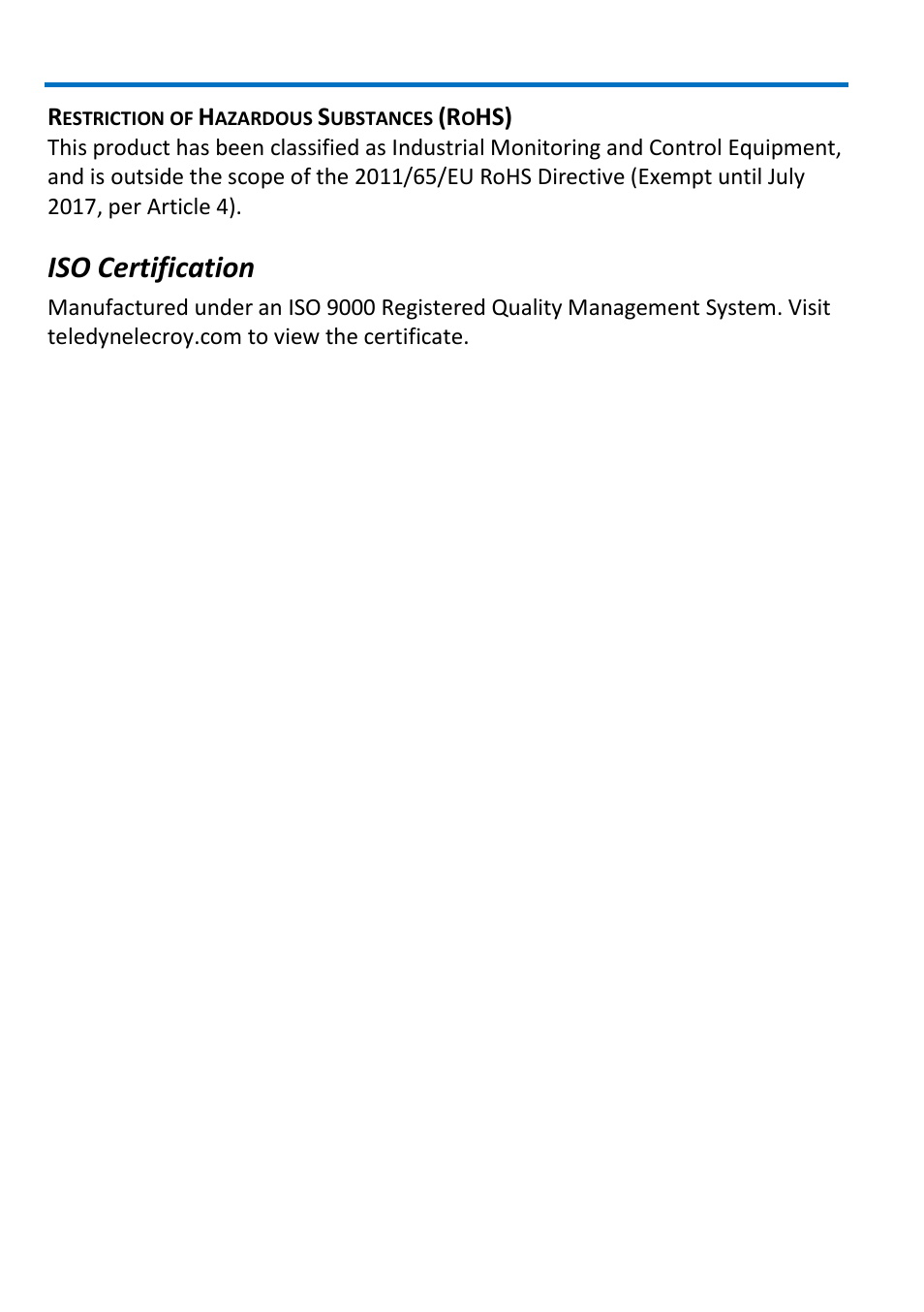 Iso certification | Teledyne LeCroy ZD200 User Manual | Page 24 / 28