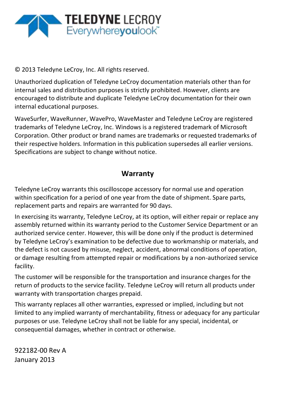 Warranty | Teledyne LeCroy ZD200 User Manual | Page 4 / 28