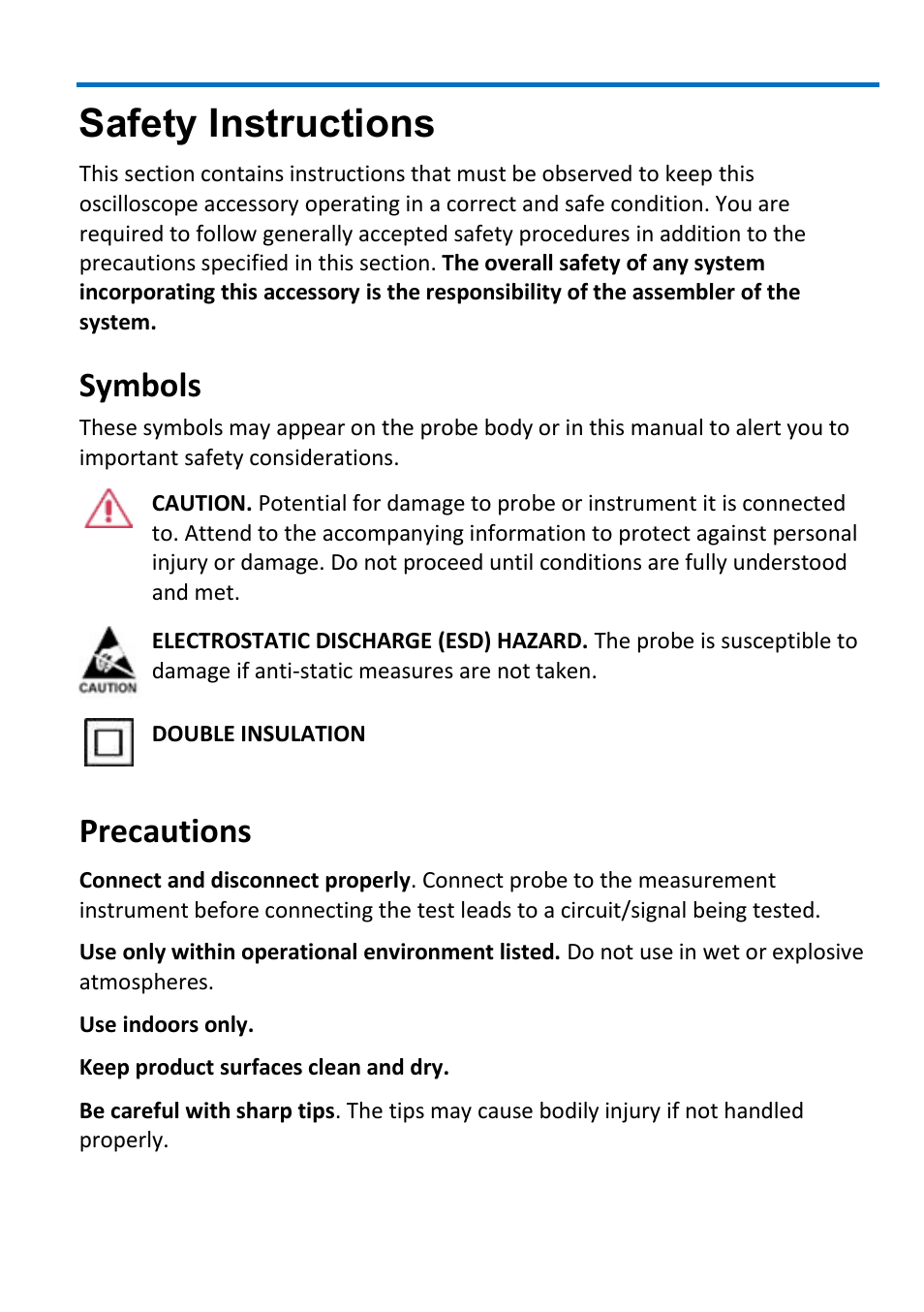 Safety instructions, Symbols, Precautions | Teledyne LeCroy ZD200 User Manual | Page 7 / 28