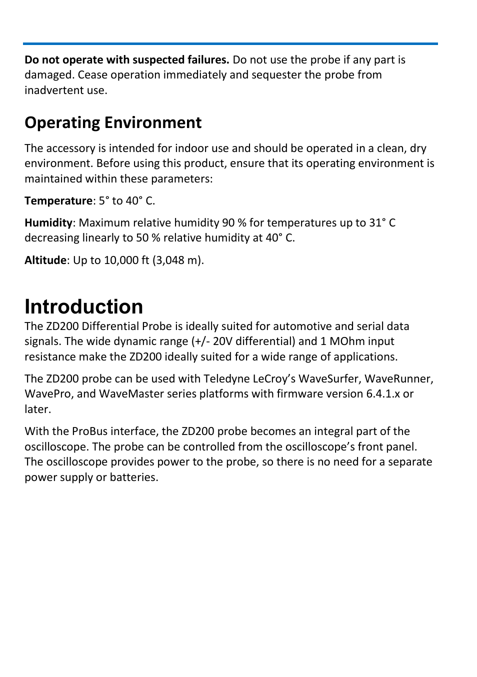 Introduction, Operating environment | Teledyne LeCroy ZD200 User Manual | Page 8 / 28