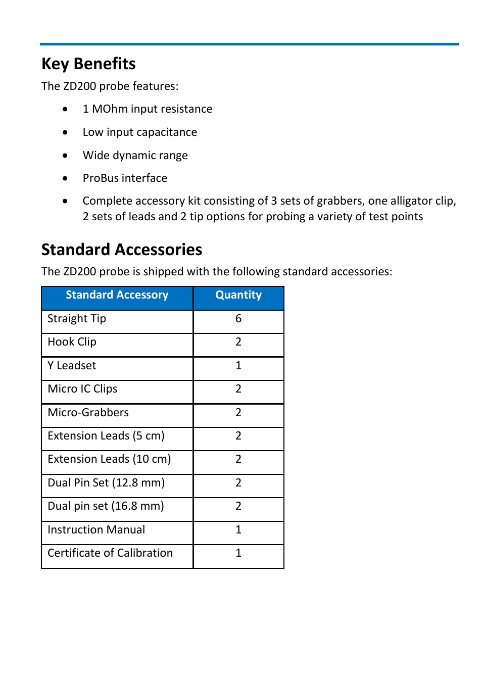 Key benefits, Standard accessories | Teledyne LeCroy ZD200 User Manual | Page 9 / 28