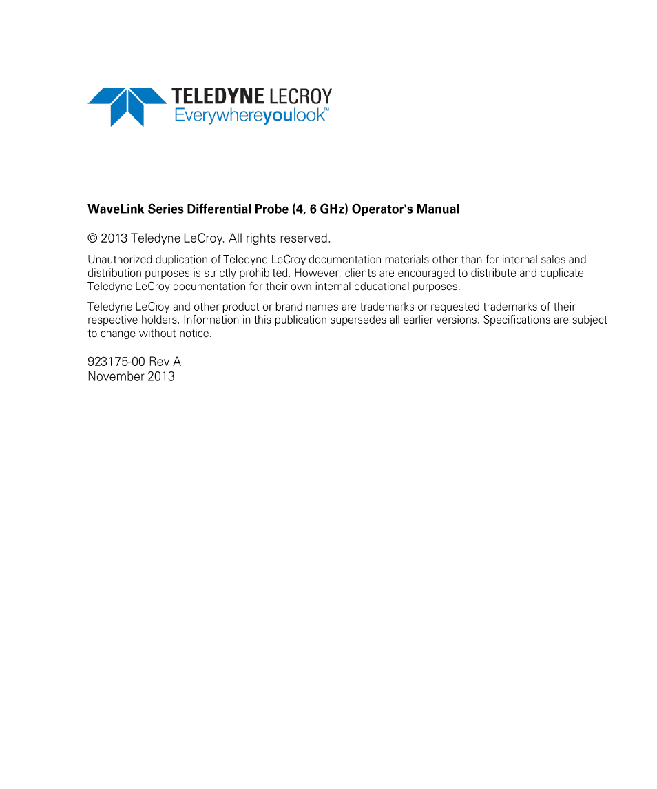 Teledyne LeCroy WaveLink Differential Probe Series (4, 6 GHz) User Manual | Page 4 / 108