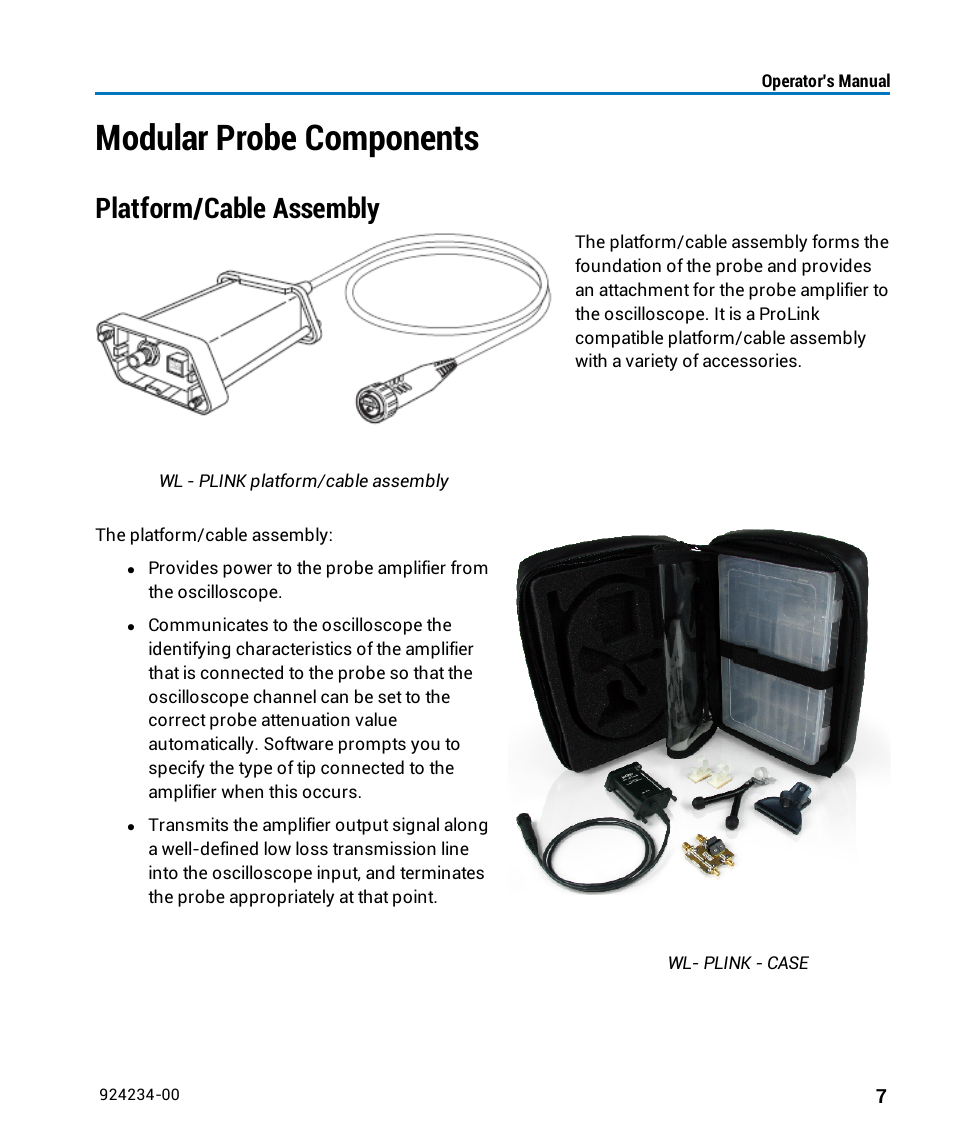 Modular probe components, Platform/cable assembly | Teledyne LeCroy WaveLink Differential Probe Series (8-13 GHz) User Manual | Page 13 / 70