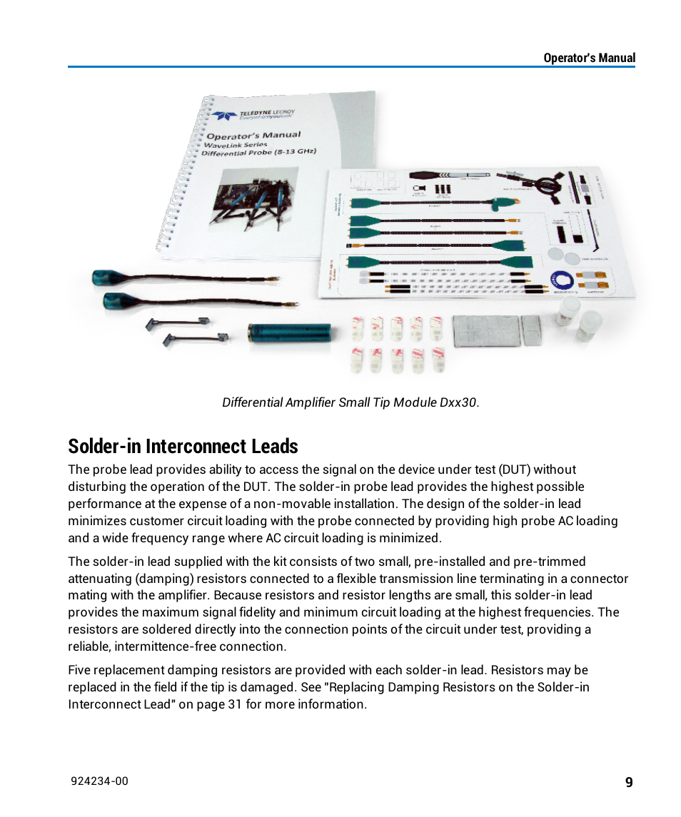 Solder-in interconnect leads | Teledyne LeCroy WaveLink Differential Probe Series (8-13 GHz) User Manual | Page 15 / 70