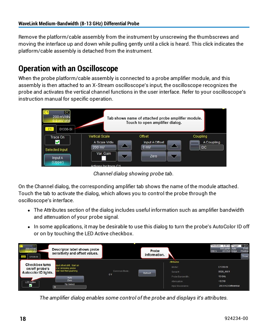 Operation with an oscilloscope | Teledyne LeCroy WaveLink Differential Probe Series (8-13 GHz) User Manual | Page 24 / 70