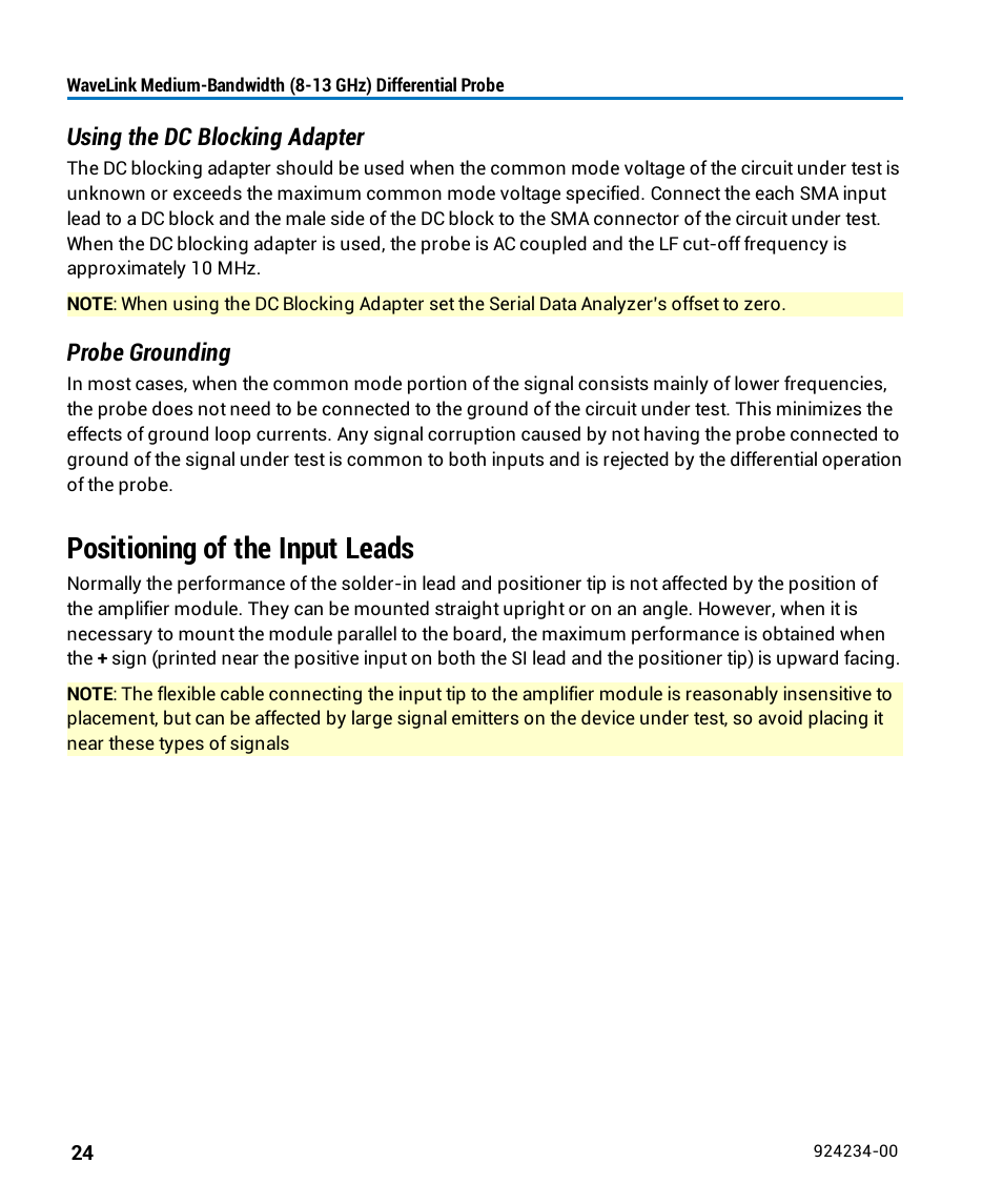 Positioning of the input leads | Teledyne LeCroy WaveLink Differential Probe Series (8-13 GHz) User Manual | Page 30 / 70