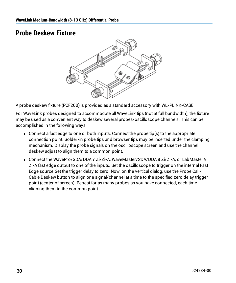 Probe deskew fixture | Teledyne LeCroy WaveLink Differential Probe Series (8-13 GHz) User Manual | Page 36 / 70