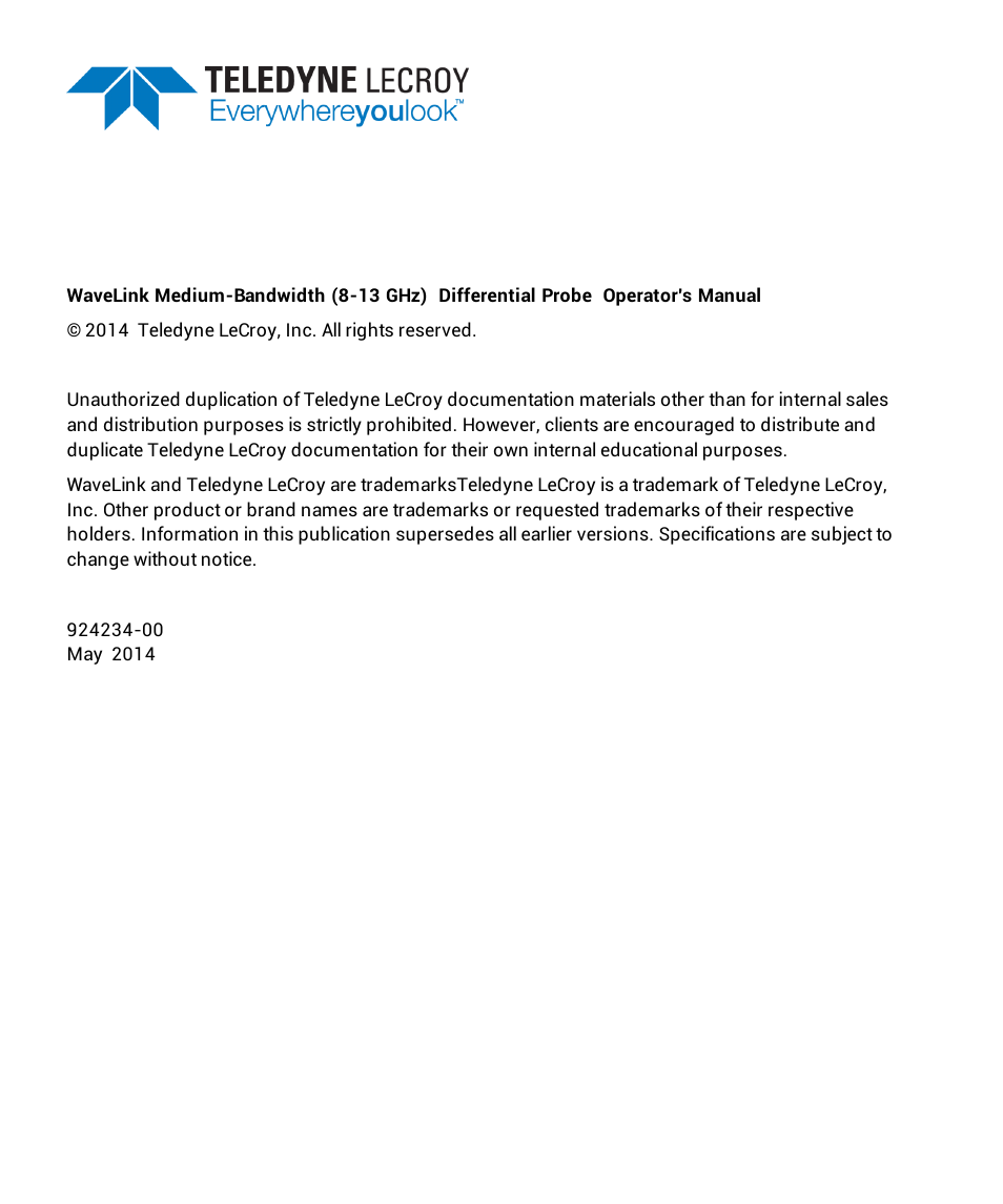 Teledyne LeCroy WaveLink Differential Probe Series (8-13 GHz) User Manual | Page 4 / 70