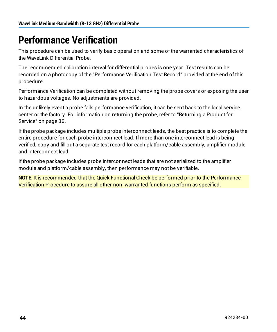 Performance verification | Teledyne LeCroy WaveLink Differential Probe Series (8-13 GHz) User Manual | Page 50 / 70