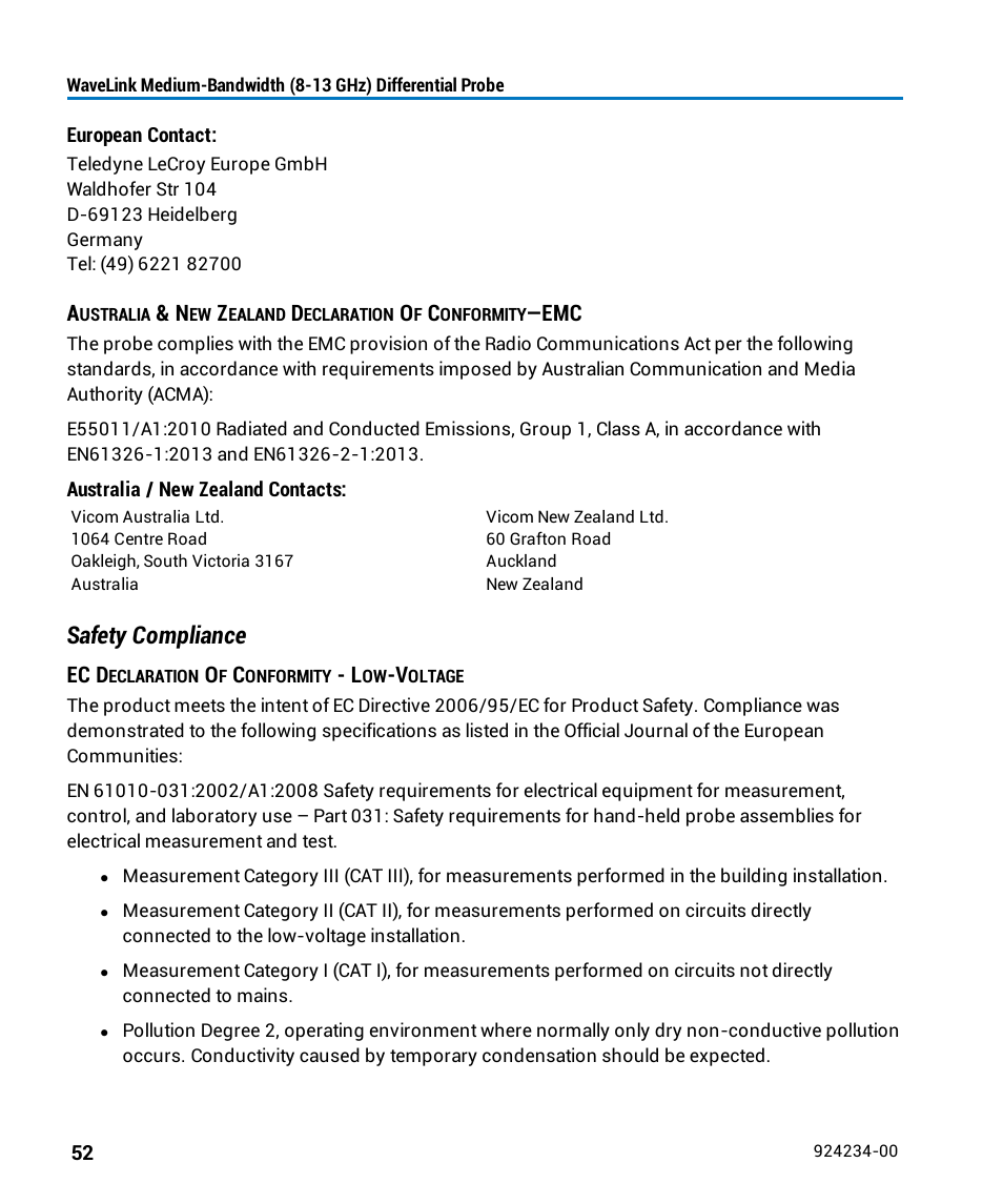 Safety compliance, Ec d | Teledyne LeCroy WaveLink Differential Probe Series (8-13 GHz) User Manual | Page 58 / 70