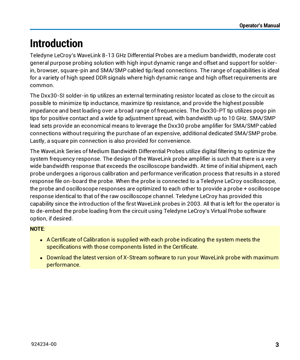 Introduction | Teledyne LeCroy WaveLink Differential Probe Series (8-13 GHz) User Manual | Page 9 / 70