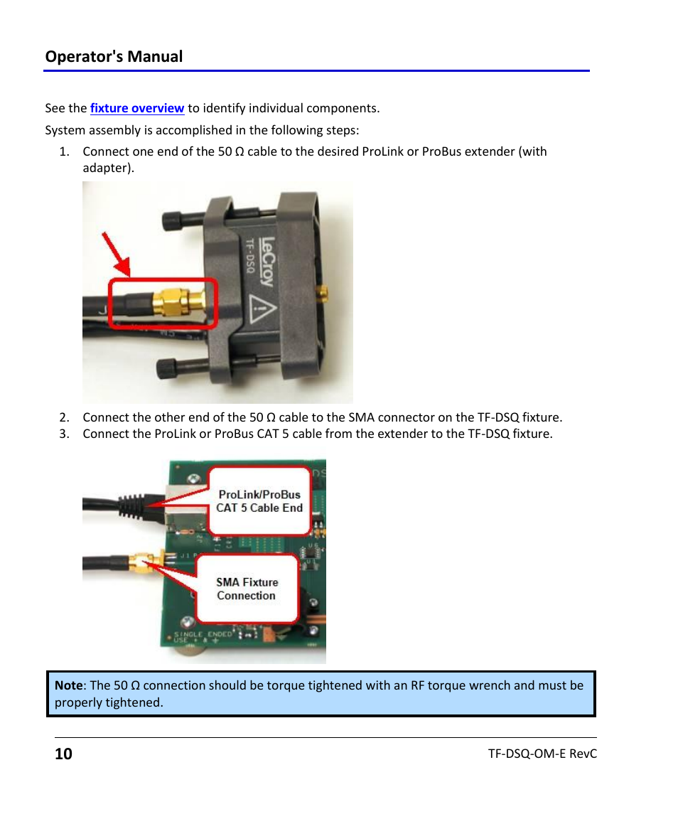 Assembling the tf-dsq fixture, Operator's manual | Teledyne LeCroy TF-DSQ User Manual | Page 10 / 31