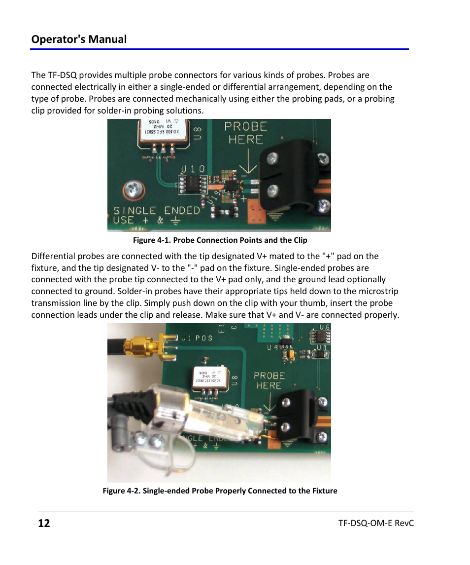 Probe connection to tf-dsq, Operator's manual | Teledyne LeCroy TF-DSQ User Manual | Page 12 / 31