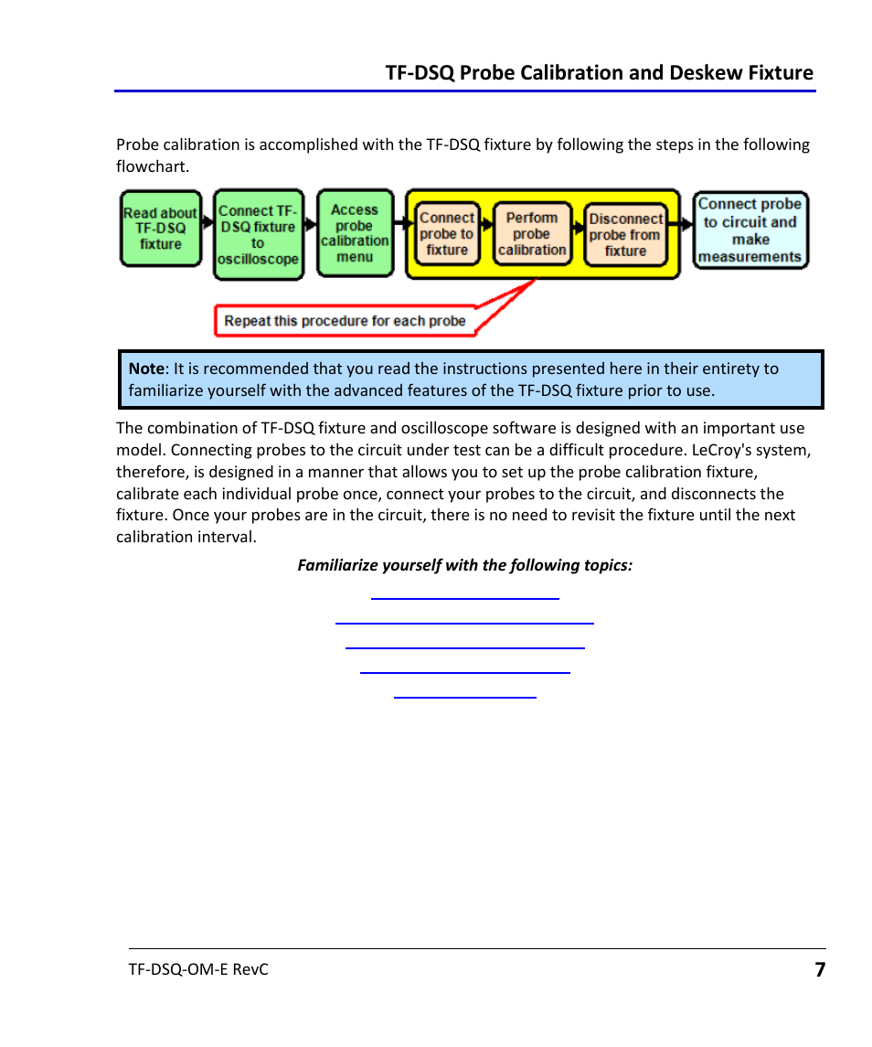 Tf-dsq connections, Tf-dsq probe calibration and deskew fixture, 7probe calibration steps with the tf-dsq fixture | Teledyne LeCroy TF-DSQ User Manual | Page 7 / 31