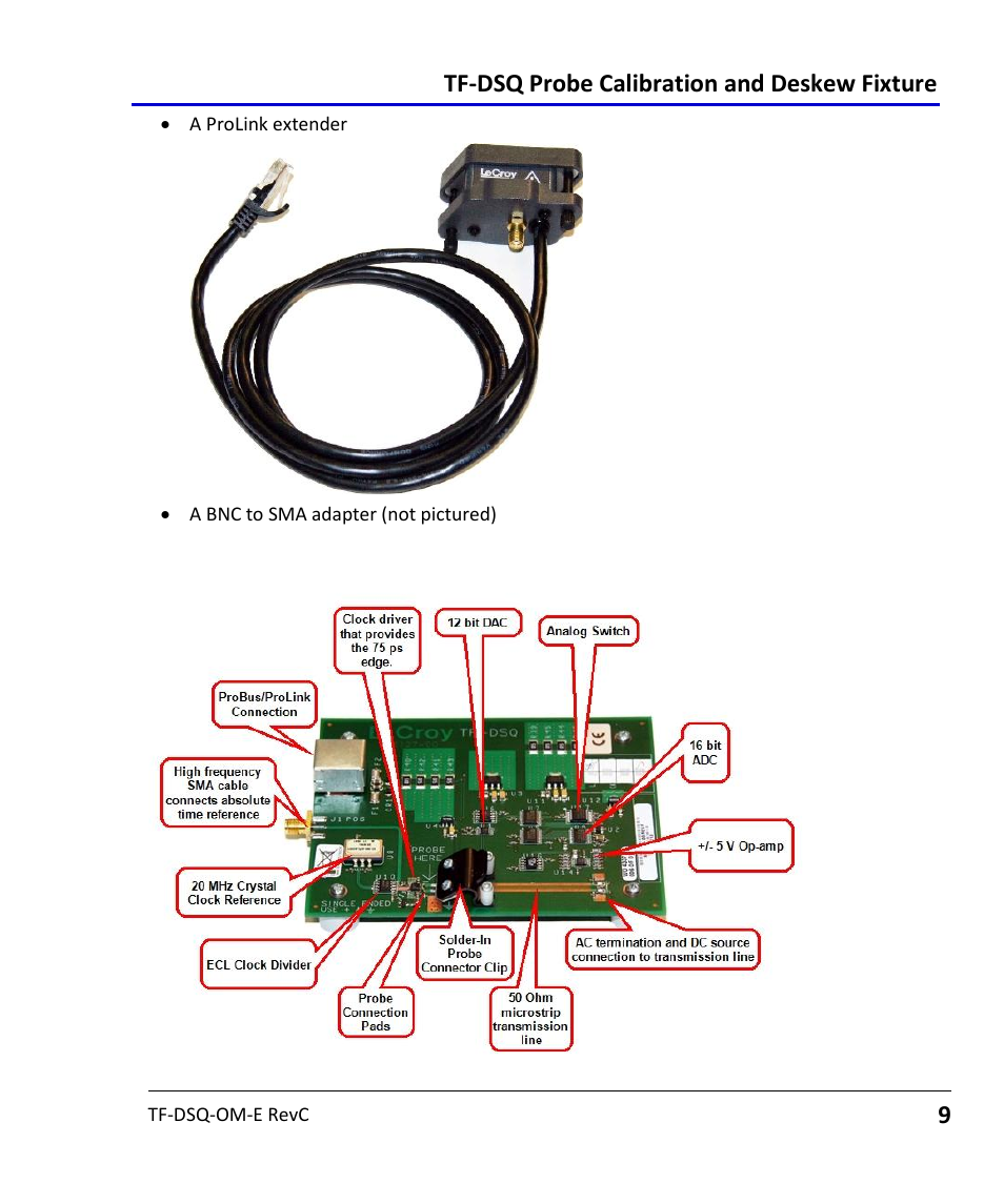 Tf-dsq fixture elements, Tf-dsq probe calibration and deskew fixture | Teledyne LeCroy TF-DSQ User Manual | Page 9 / 31