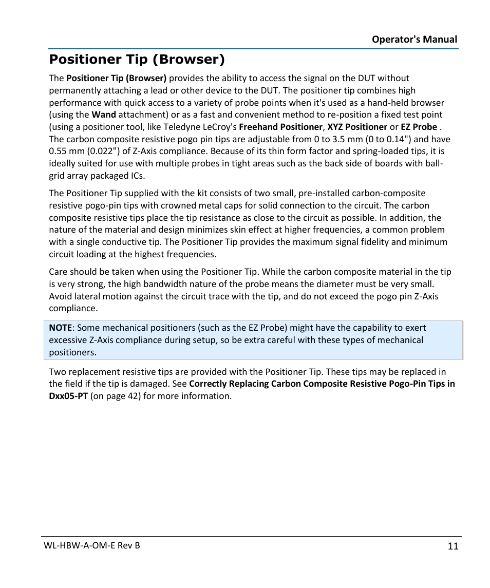 Positioner tip (browser) | Teledyne LeCroy WaveLink Differential Probe Series (13-25 GHz) User Manual | Page 17 / 93