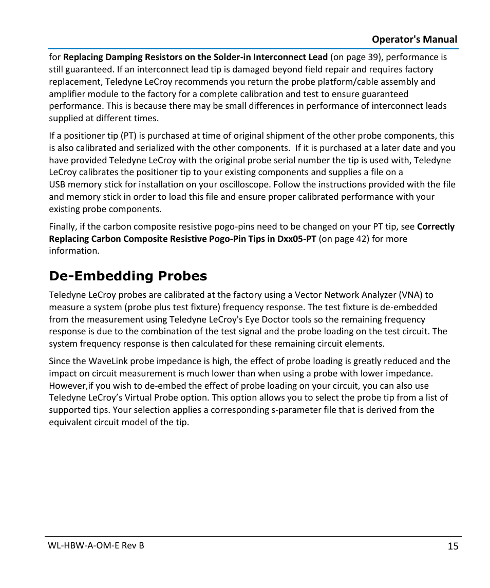 De-embedding probes | Teledyne LeCroy WaveLink Differential Probe Series (13-25 GHz) User Manual | Page 21 / 93