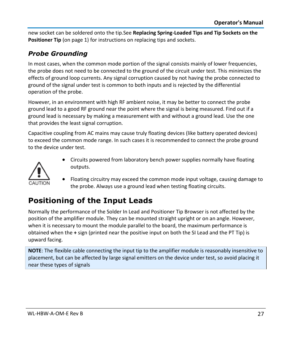 Positioning of the input leads | Teledyne LeCroy WaveLink Differential Probe Series (13-25 GHz) User Manual | Page 33 / 93