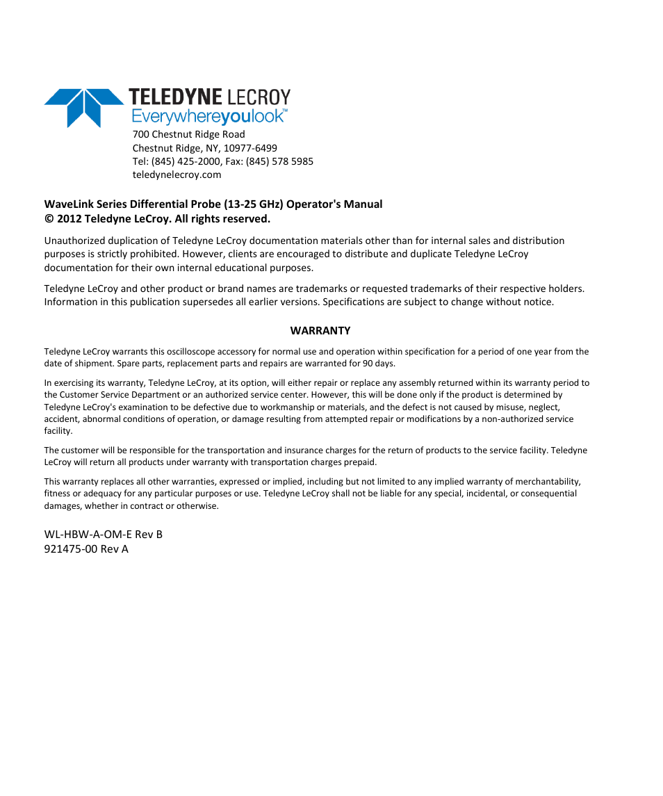 Teledyne LeCroy WaveLink Differential Probe Series (13-25 GHz) User Manual | Page 4 / 93