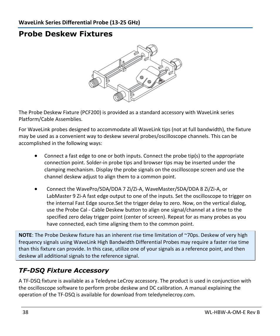 Probe deskew fixtures | Teledyne LeCroy WaveLink Differential Probe Series (13-25 GHz) User Manual | Page 44 / 93