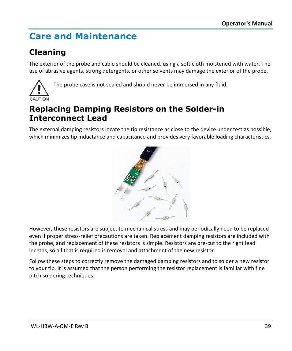 Care and maintenance | Teledyne LeCroy WaveLink Differential Probe Series (13-25 GHz) User Manual | Page 45 / 93