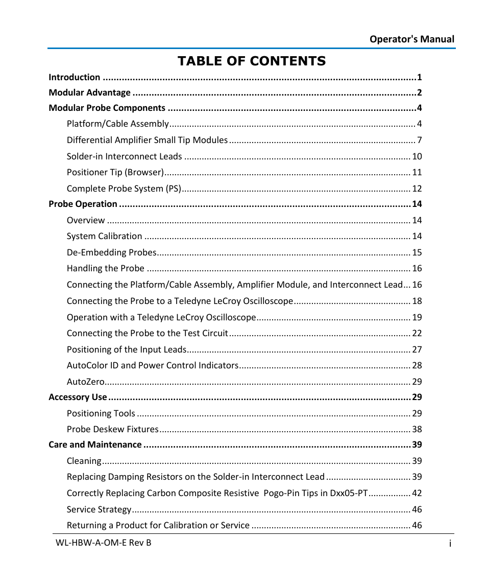 Teledyne LeCroy WaveLink Differential Probe Series (13-25 GHz) User Manual | Page 5 / 93