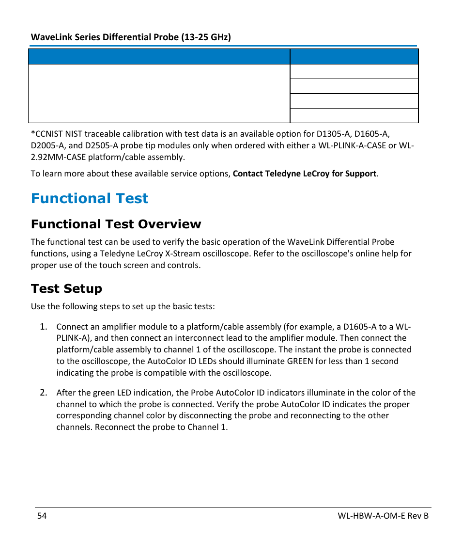 Functional test, Functional test overview, Test setup | Teledyne LeCroy WaveLink Differential Probe Series (13-25 GHz) User Manual | Page 60 / 93