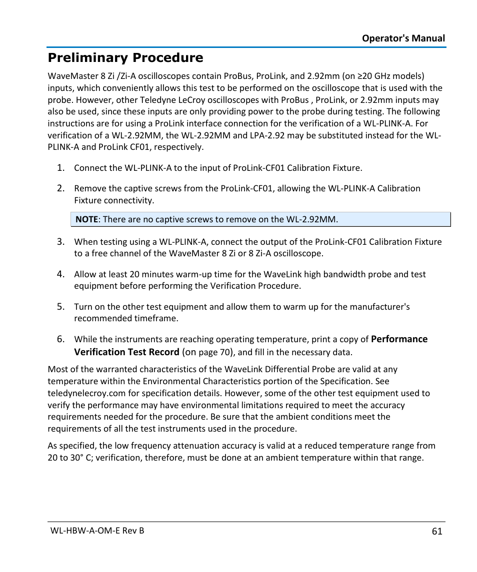 Preliminary procedure | Teledyne LeCroy WaveLink Differential Probe Series (13-25 GHz) User Manual | Page 67 / 93