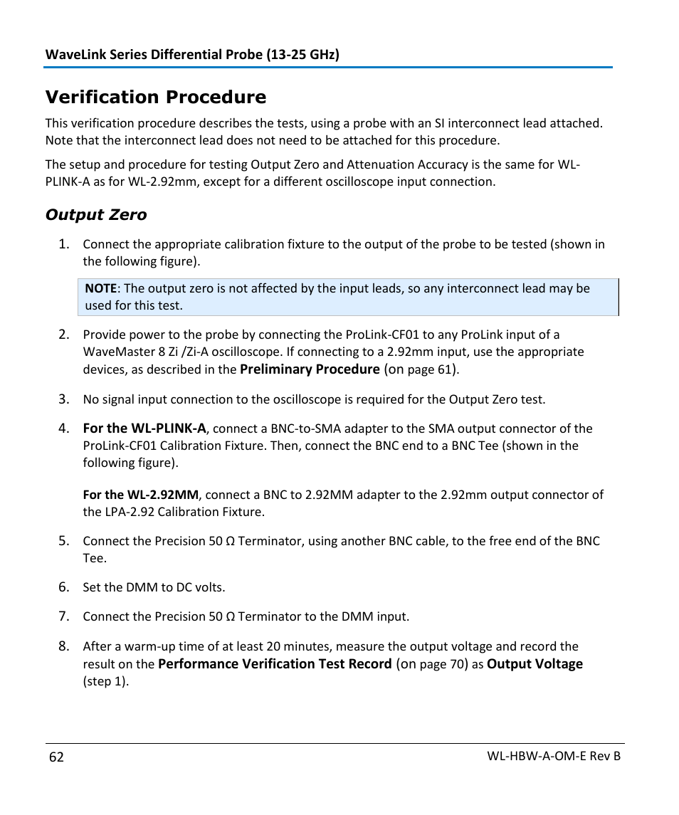 Verification procedure | Teledyne LeCroy WaveLink Differential Probe Series (13-25 GHz) User Manual | Page 68 / 93