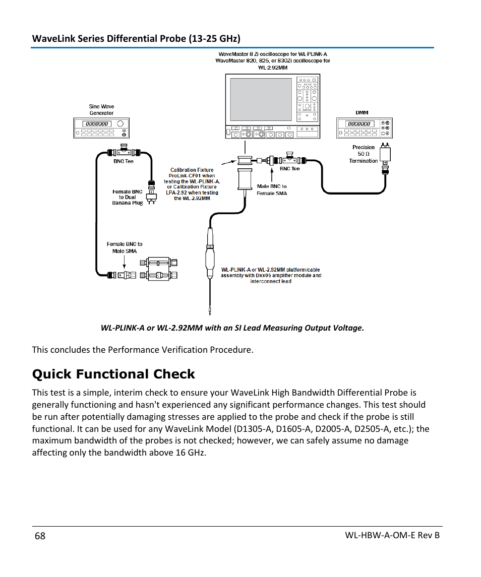 Quick functional check | Teledyne LeCroy WaveLink Differential Probe Series (13-25 GHz) User Manual | Page 74 / 93