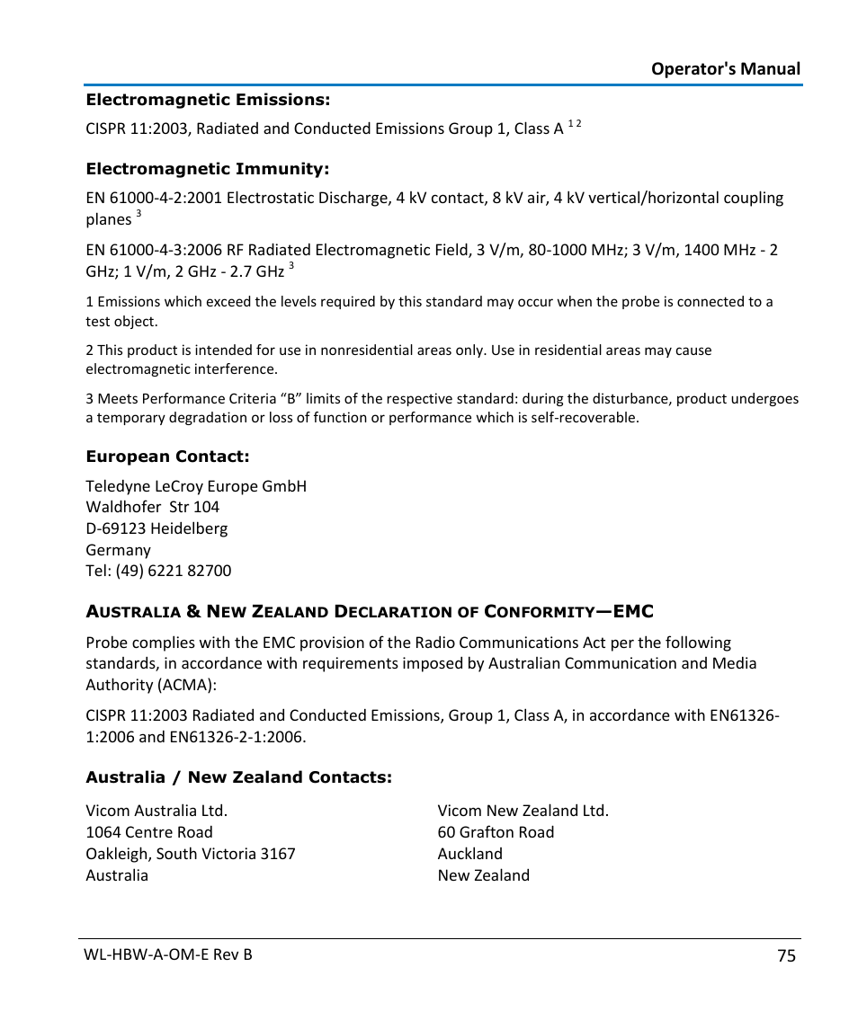 Operator's manual | Teledyne LeCroy WaveLink Differential Probe Series (13-25 GHz) User Manual | Page 81 / 93