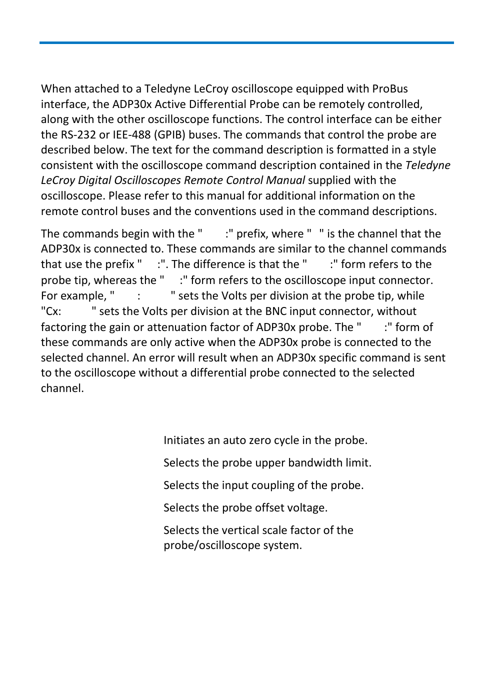 Remote control commands, Command list | Teledyne LeCroy ADP300_305 User Manual | Page 17 / 38