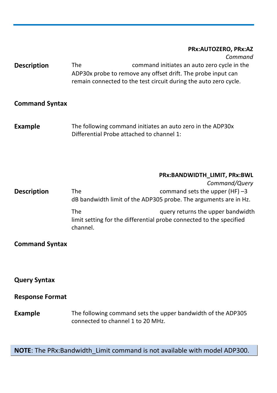 Probe auto zero, Probe bandwidth limit, Adp30x probe | Teledyne LeCroy ADP300_305 User Manual | Page 18 / 38