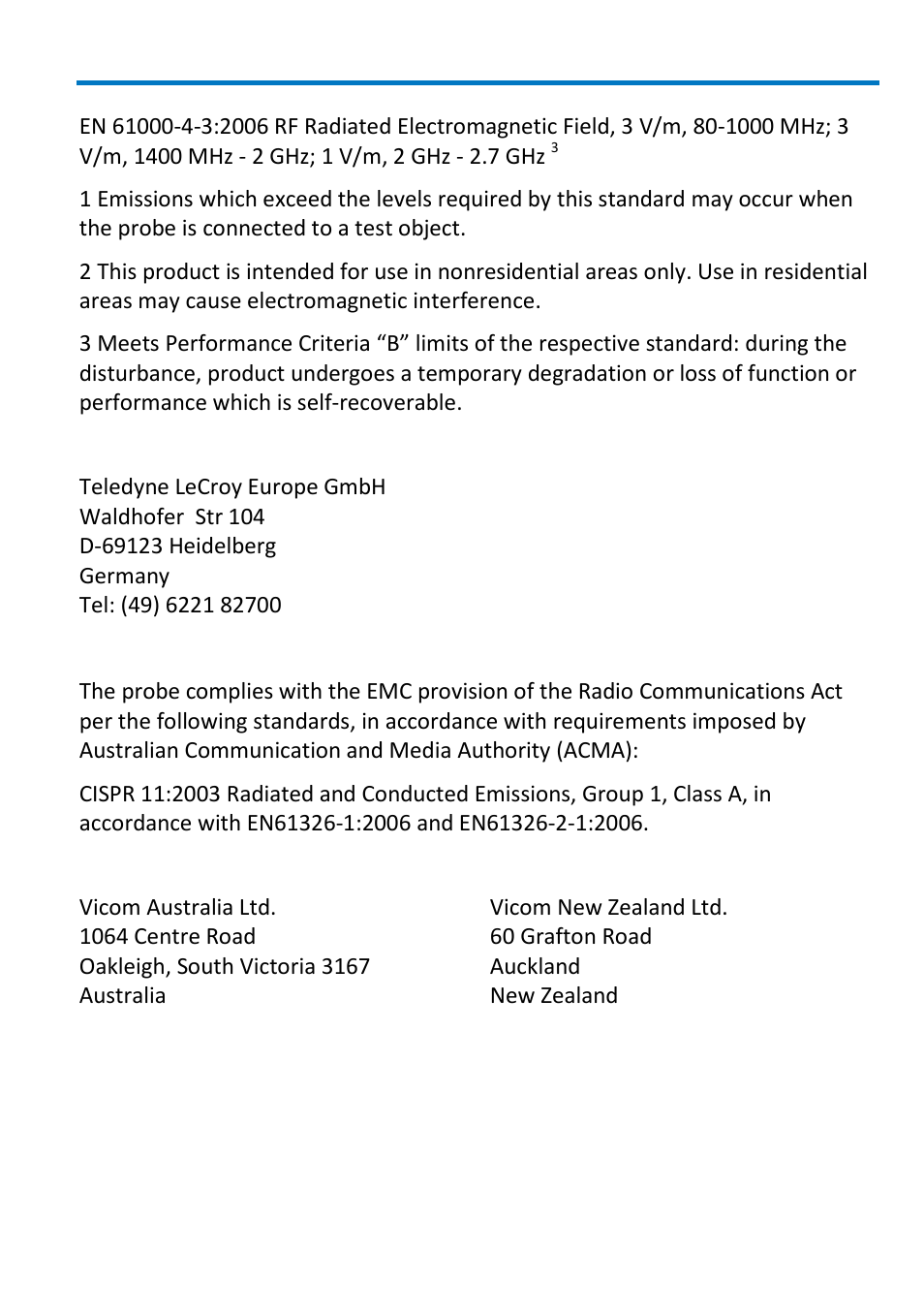 European contact, Australia / new zealand contacts | Teledyne LeCroy ADP300_305 User Manual | Page 33 / 38