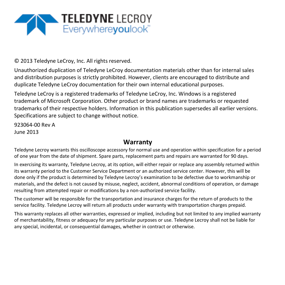 Warranty | Teledyne LeCroy AP031 User Manual | Page 3 / 20