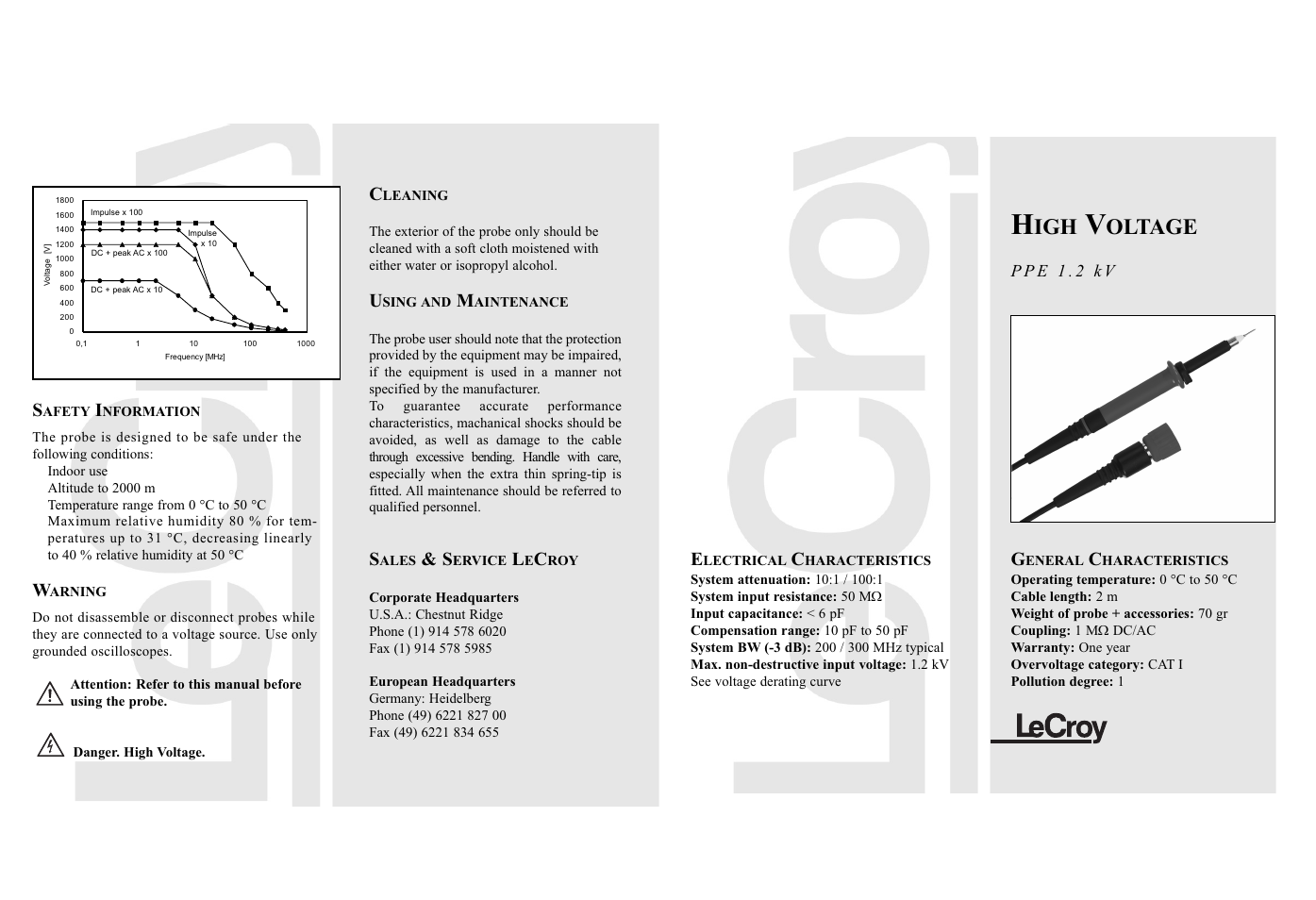 Teledyne LeCroy PPE 1.2 kV User Manual | 2 pages