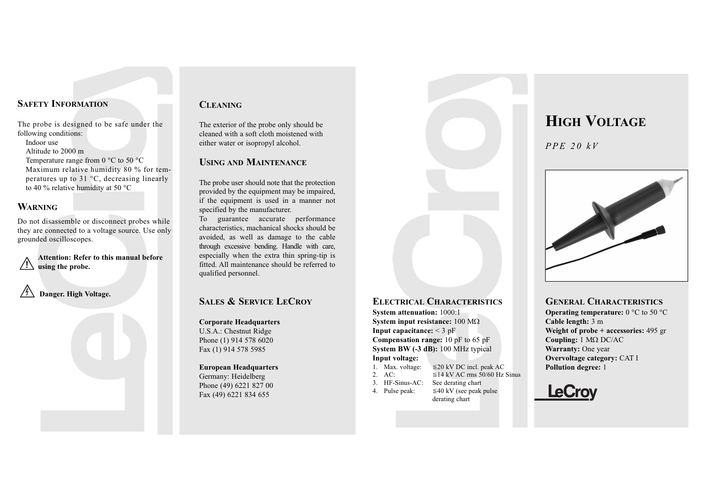 Teledyne LeCroy PPE 20 kV User Manual | 2 pages