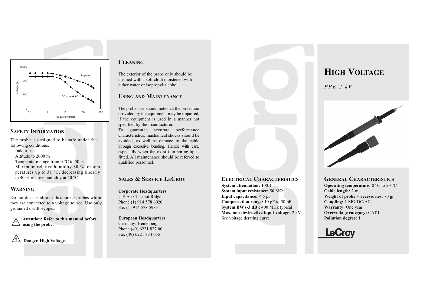 Teledyne LeCroy PPE 2 kV User Manual | 2 pages