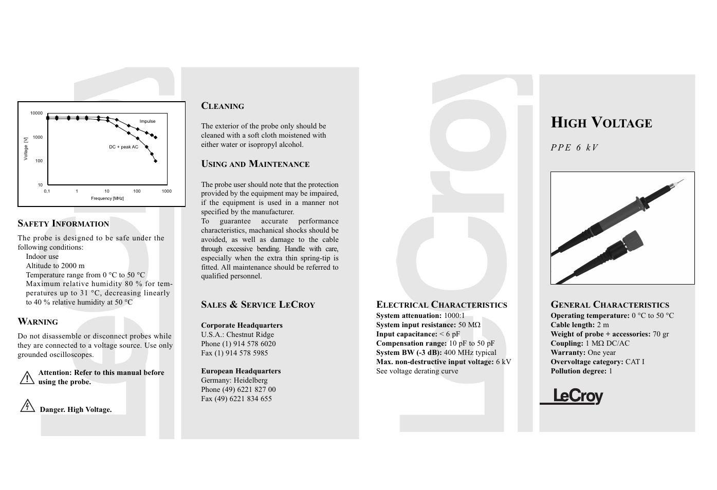 Teledyne LeCroy PPE 6 kV User Manual | 2 pages