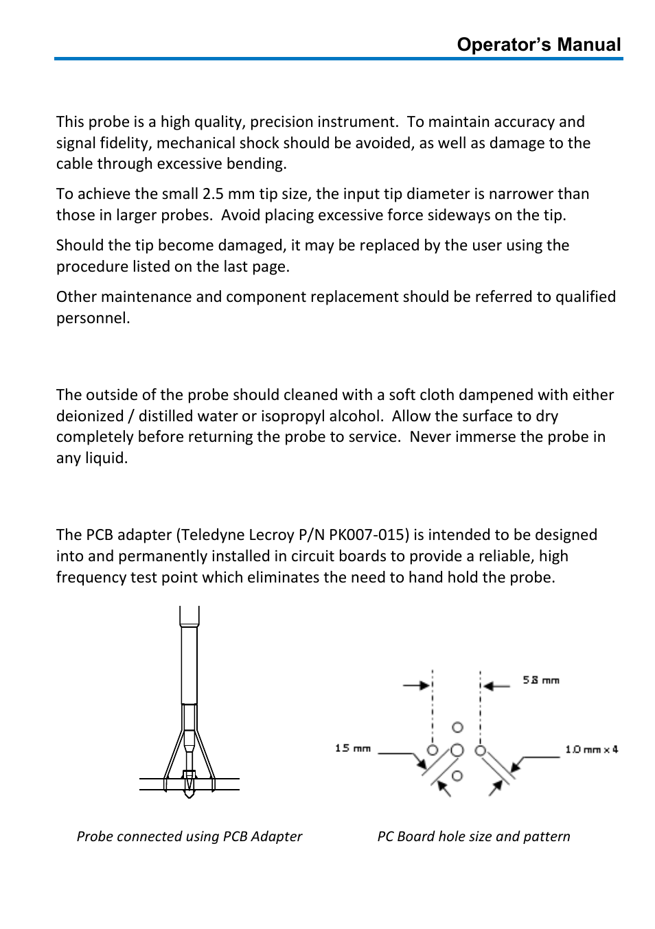 Use and maintenance, Cleaning, Use of pcb adapter | Teledyne LeCroy PP007 User Manual | Page 13 / 20