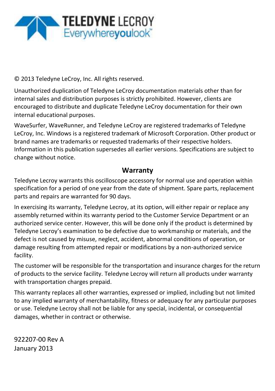 Warranty | Teledyne LeCroy PP007 User Manual | Page 3 / 20