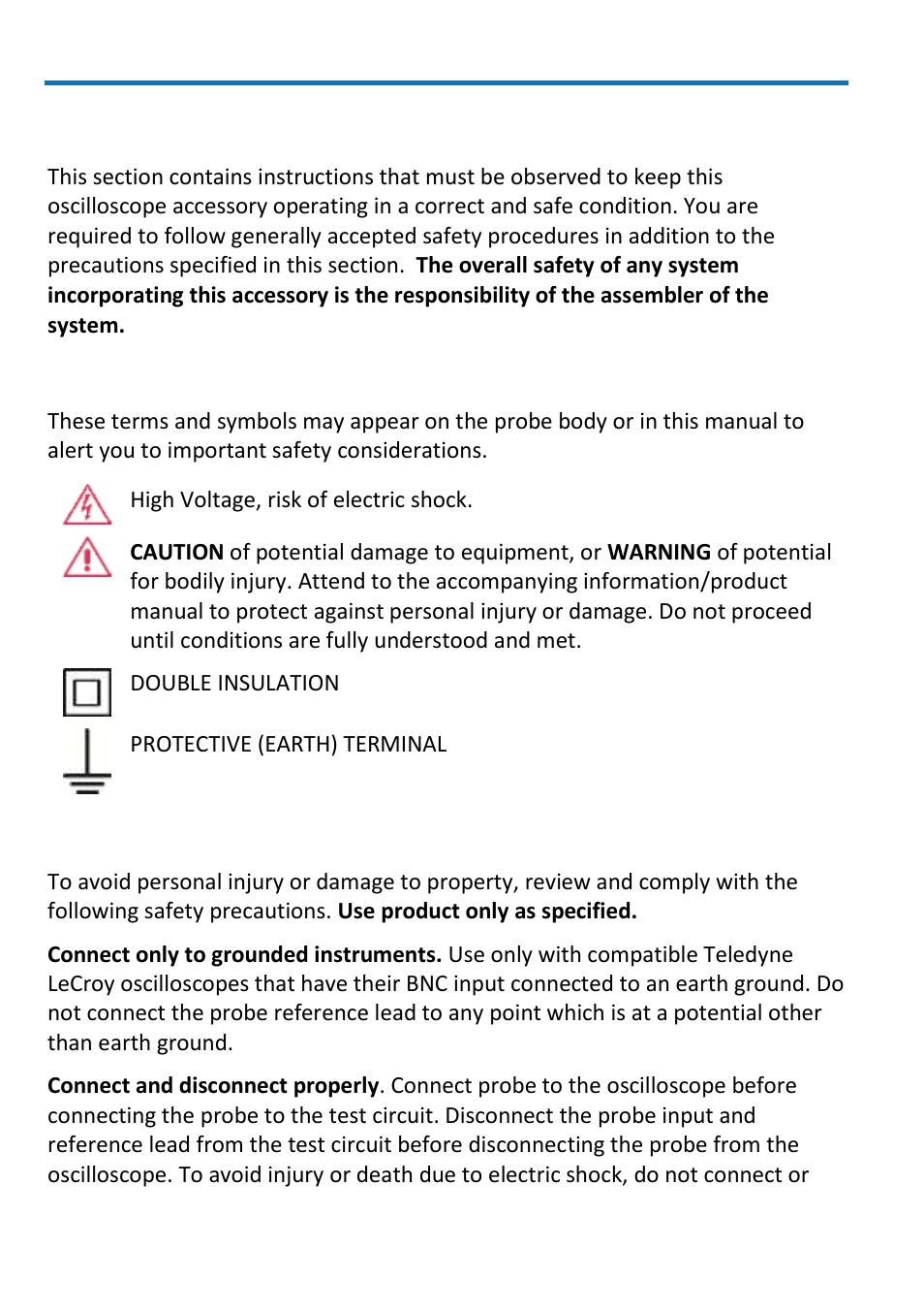 Safety instructions, Symbols, Precautions | Teledyne LeCroy PP007 User Manual | Page 4 / 20